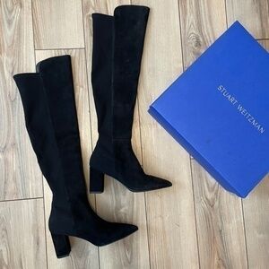 New Stuart Weitzman Carly Black Suede Over the Knee Boots size 7 $750